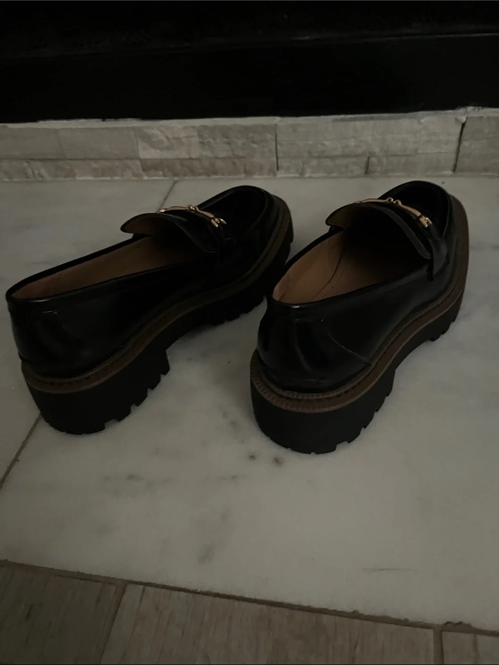 Sam Edelman Black Leather Bit Loafers with Gold Hardware women shoes
